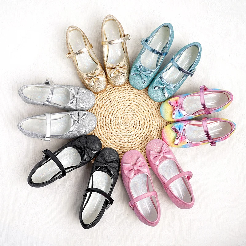 Chaussures de princesse à paillettes en PU pour filles, chaussures provoqué Mary pour enfants, talons bas à essence, chaussures de Rhde mariage pour tout-petits, nœud