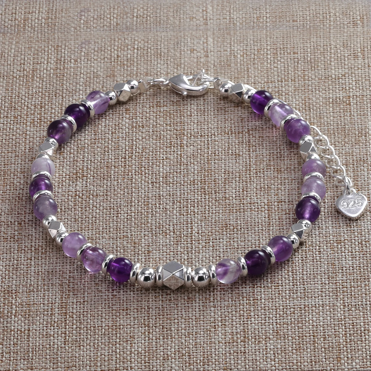 925 Sterling Silber Natürlicher Amethyst Kristall Runde Perlen Armband für Frauen Geschenk Bohemien Schmuck Dropshipping