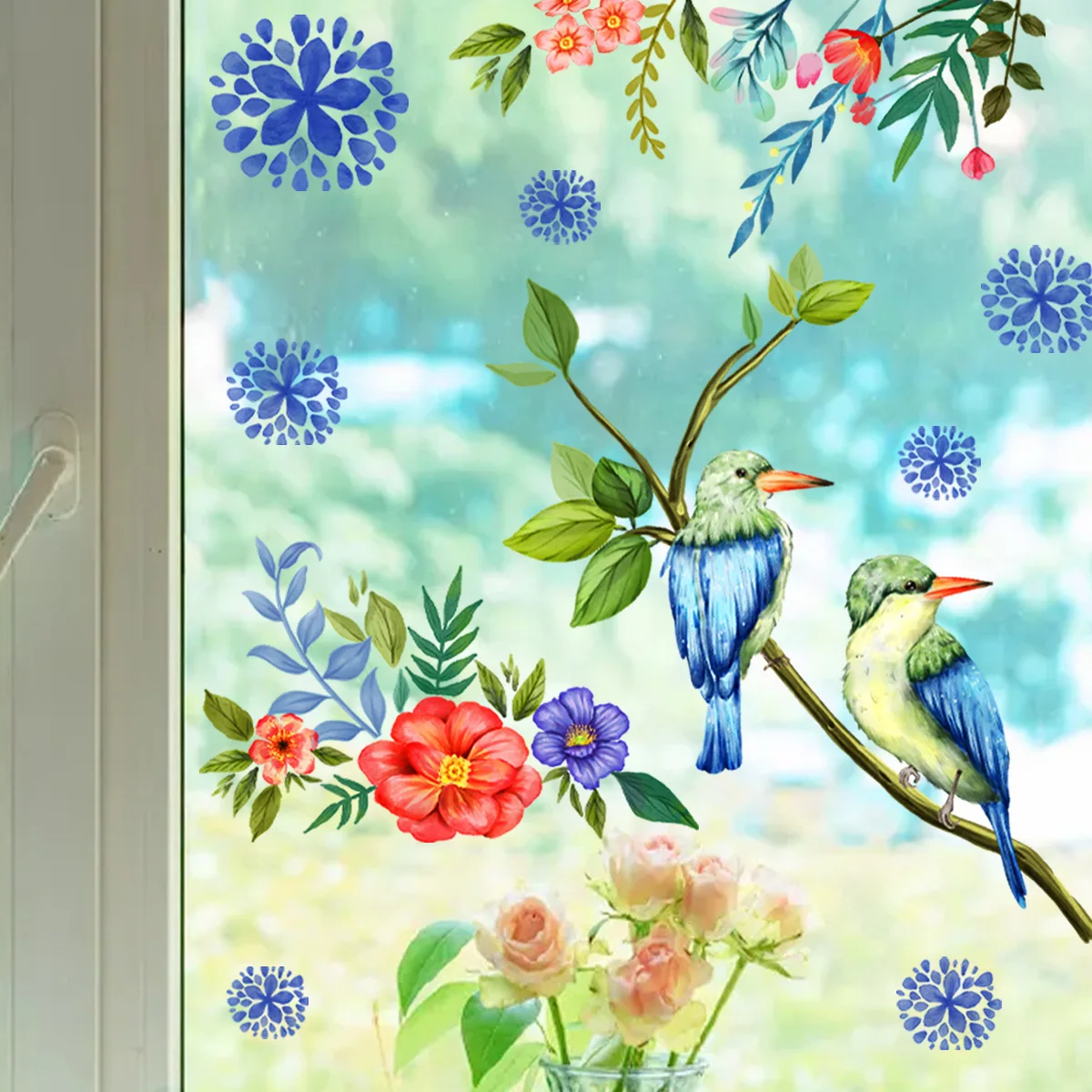 

Flowers, branches, birds, wall stickers, living room windows, room decoration, wall stickers