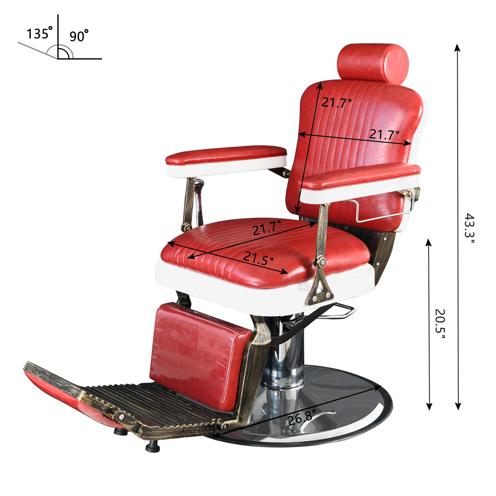 Pvc Lederen Cover Abs Armsteun Shell Disc Extra Grote Pomp Intrekbare Kapper Stoel 300lbs Rood [Us-Voorraad]