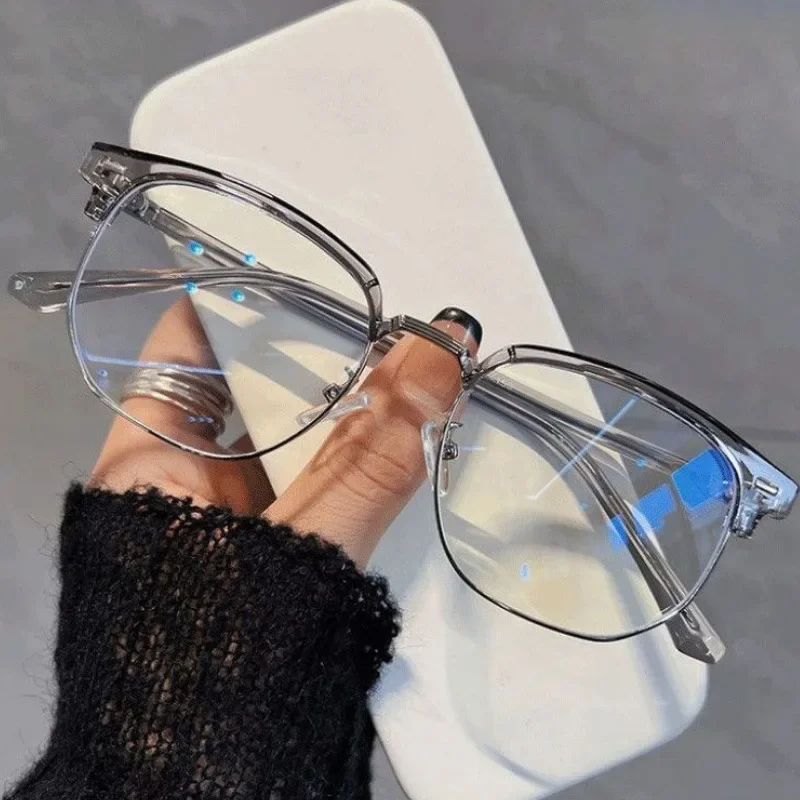 Fashion Unisex Square Plain Glasses for Men Women Metal Frame Glasses Polygon Eyeglasses Gentle Black Anti Blue Light Glasses