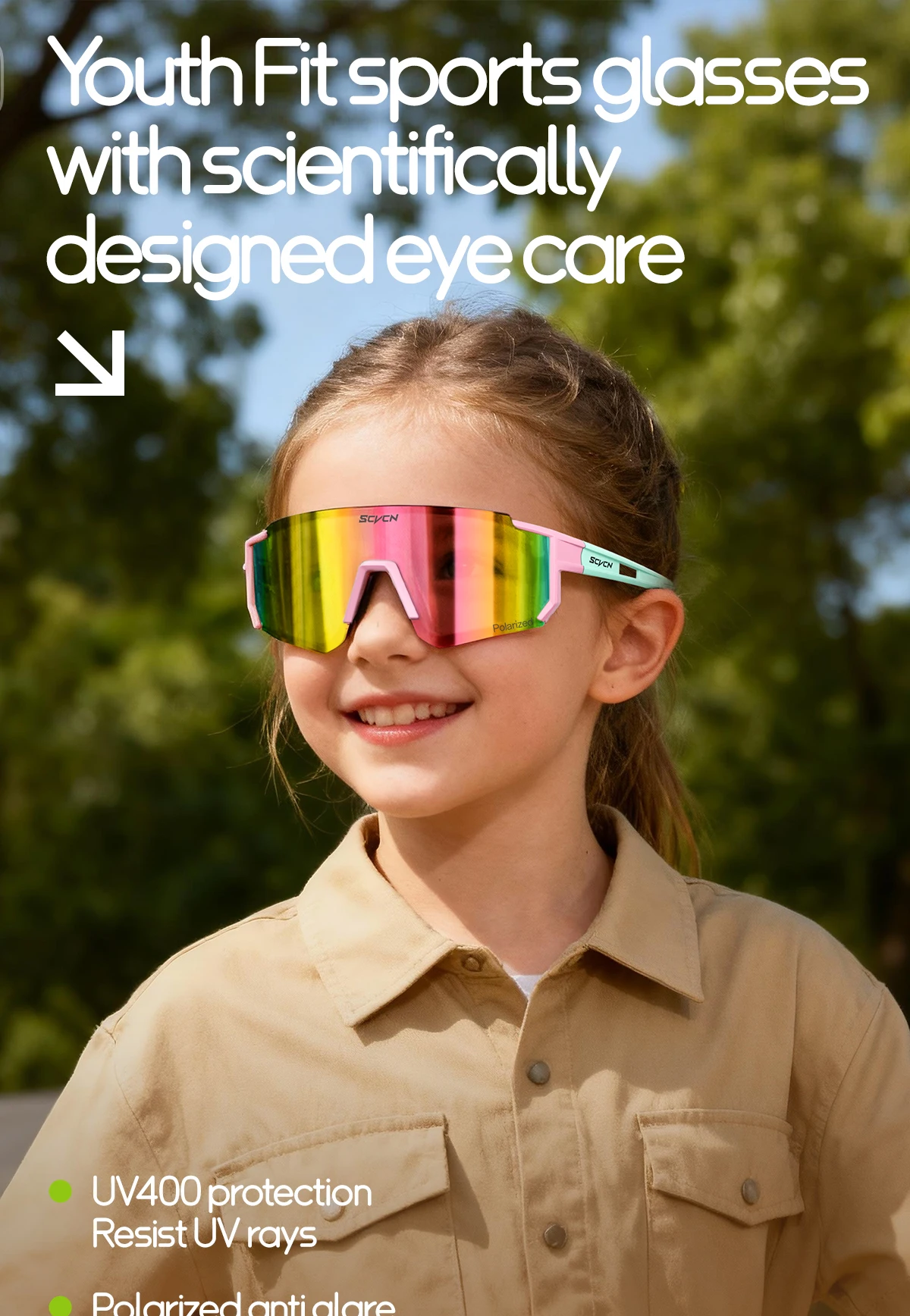 SCVCN Jungen Sonnenbrille Mädchen Sport Outdoor Wandern Kinder Fahrradbrille Photochrom UV400 Baseball-Brille Laufsonnenbrille – Detail 1