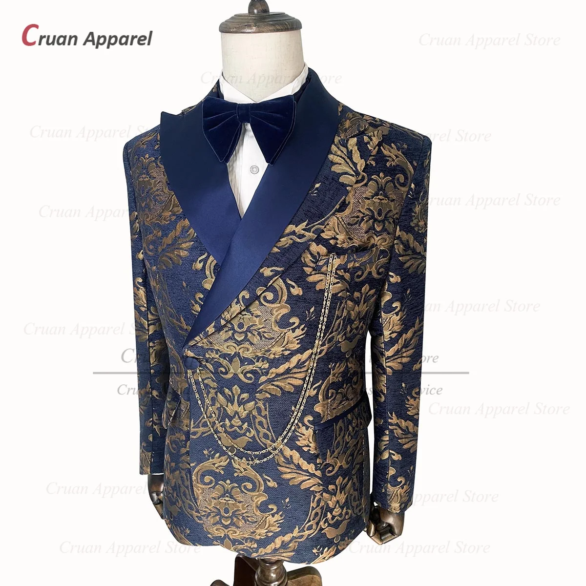 Luxury Floral Print Suits for Men 2 Pieces 2023 Slim Fit Fashion Gold Tuxedos Tailor-made Formal Prom Wedding Blazer Pants Set