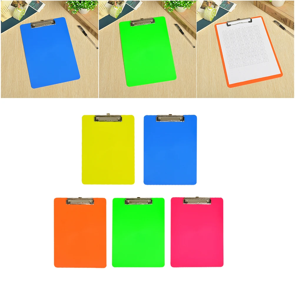 

5pcs A4 Colorful Plastic Writing Board Lightweight Office Clip Paper Holder Sturdy Steel Clip For Documents