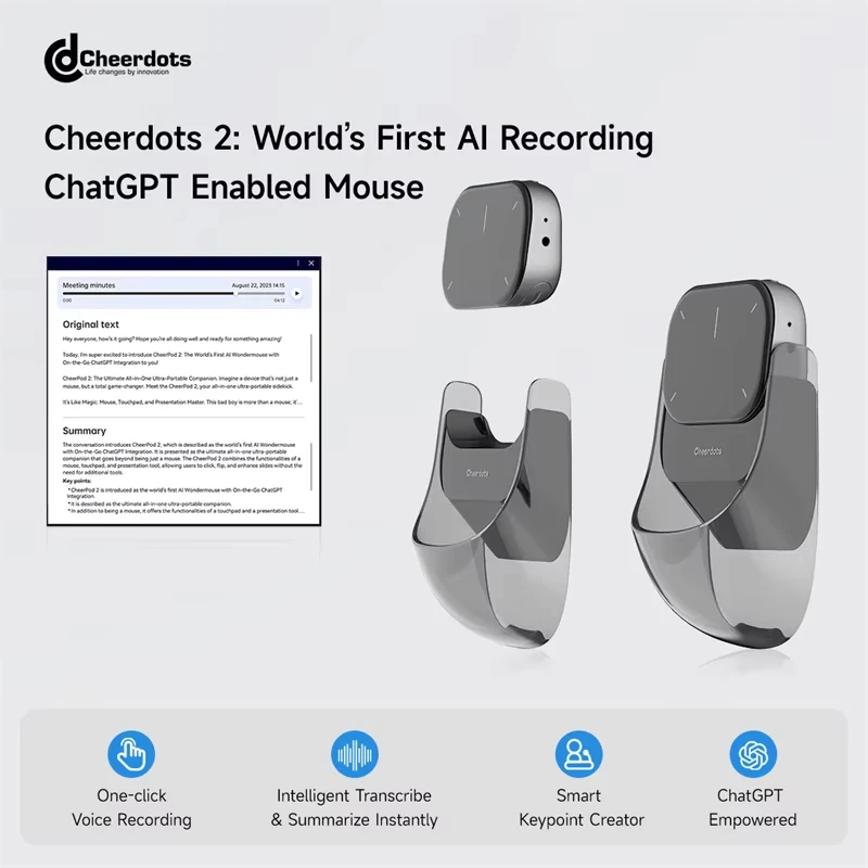 Detachable Cheerdots 2 Air Wireless Mouse Touchpad Pocket ChatGPT AI Recording Silent Mouse For PC Work/Office/Gaming/Study