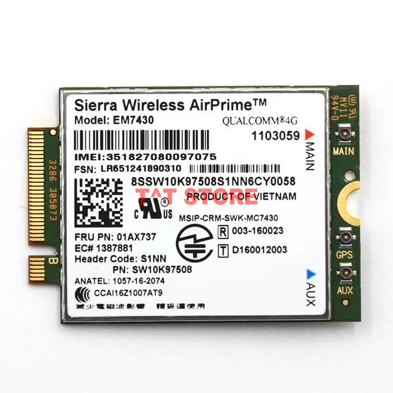 

Original For Sierra EM7430 FDD/TDD LTE 4G Module wwan card 01AX737 FOR T470S X270 X1 Tablet Gen 2