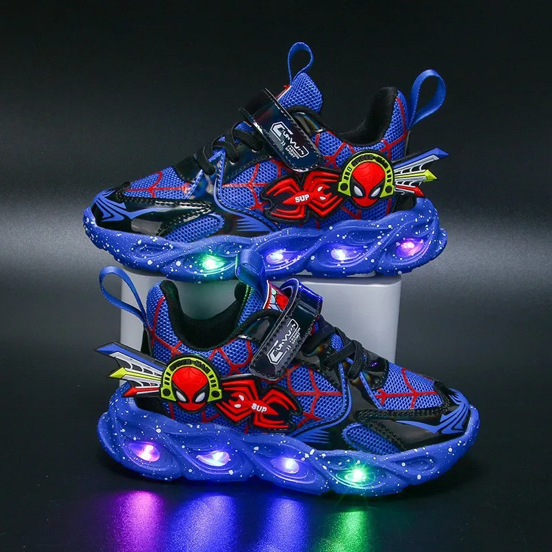 

0-6Years Boys Shoes LED Lights Cartoon Children's Sports Shoes Leather Non-slip Children's Running Shoes Sneaker Size21-30