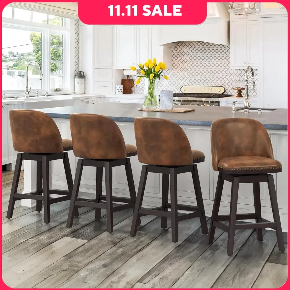 

Bar Stools Set of 4, 26" Faux Leather Upholstered Counter Height Bar Stools with Back, Bar Chairs