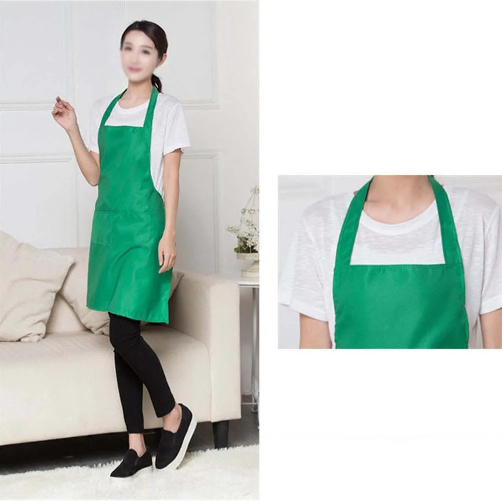 

2Pcs Waterproof Work Apron Halter Neck Sleeveless Kitchen Bib Apron with Large Pocket for Restaurant Home Cafe 60x70cm Green