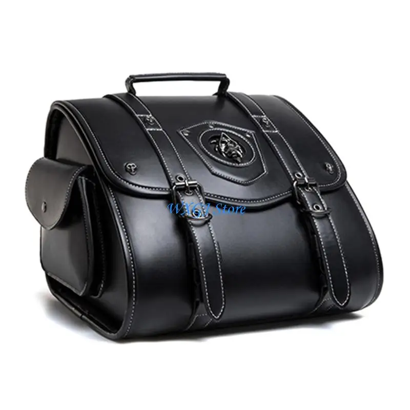 37JE Easy Install Motorcycle Bag Retro Spacious Waterproof PU Leather Side Large Capacity for Bike