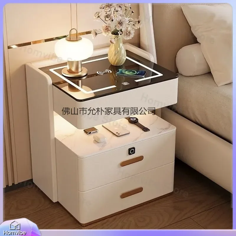 Solid Wood Smart Bedside Table Modern Luxury Bedroom Furniture Wireless Charging Nightstand Multifunctional Storage Cabinet