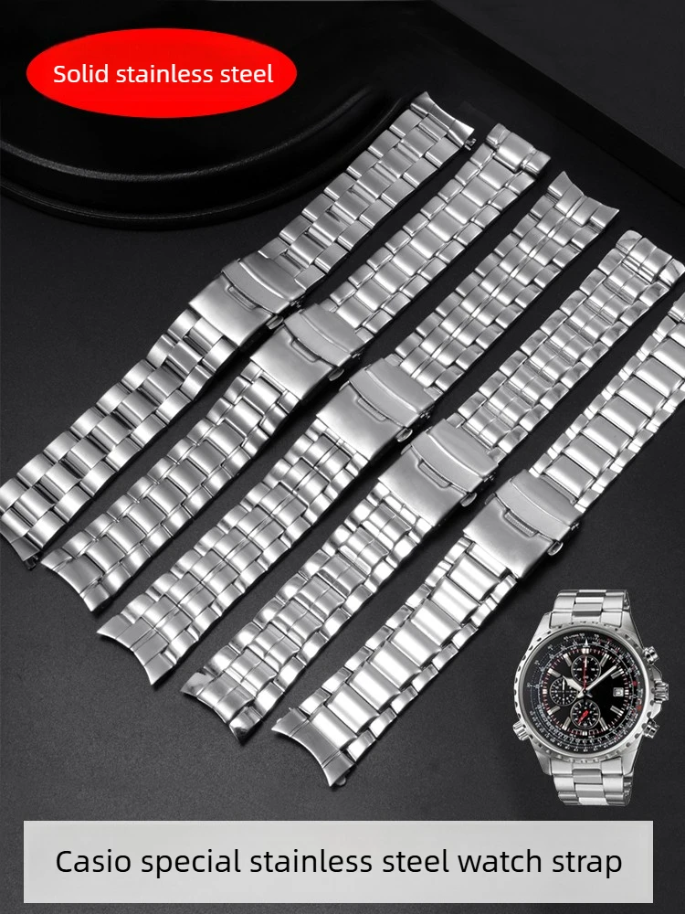 Stainless Steel Watch Strap Men's Suitable for Casio EF-501 521 527 544 563 Series Arc Bracelet 22mm