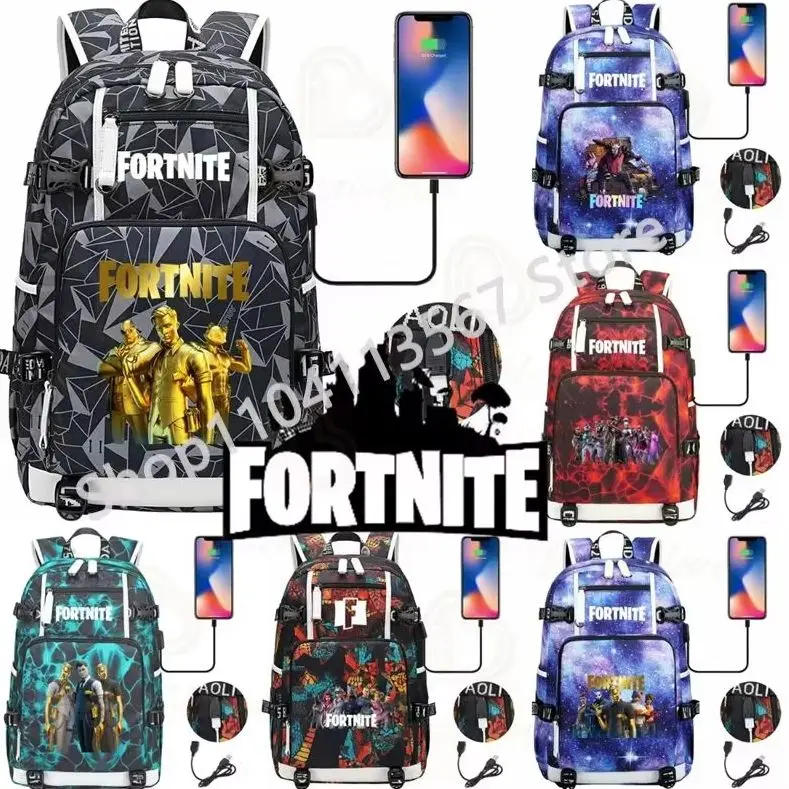 X Lord Jade F-Fortnited Battle Royale Rucksack mit USB-Aufladung, Anime-Figuren, Lernfach für Schreibwaren für Studenten, Mochila