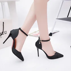 Women heels Color High Heels Women's Summer New Girl Net Red Sexy One Word Buckle Casual Comfortable Shoes Women
