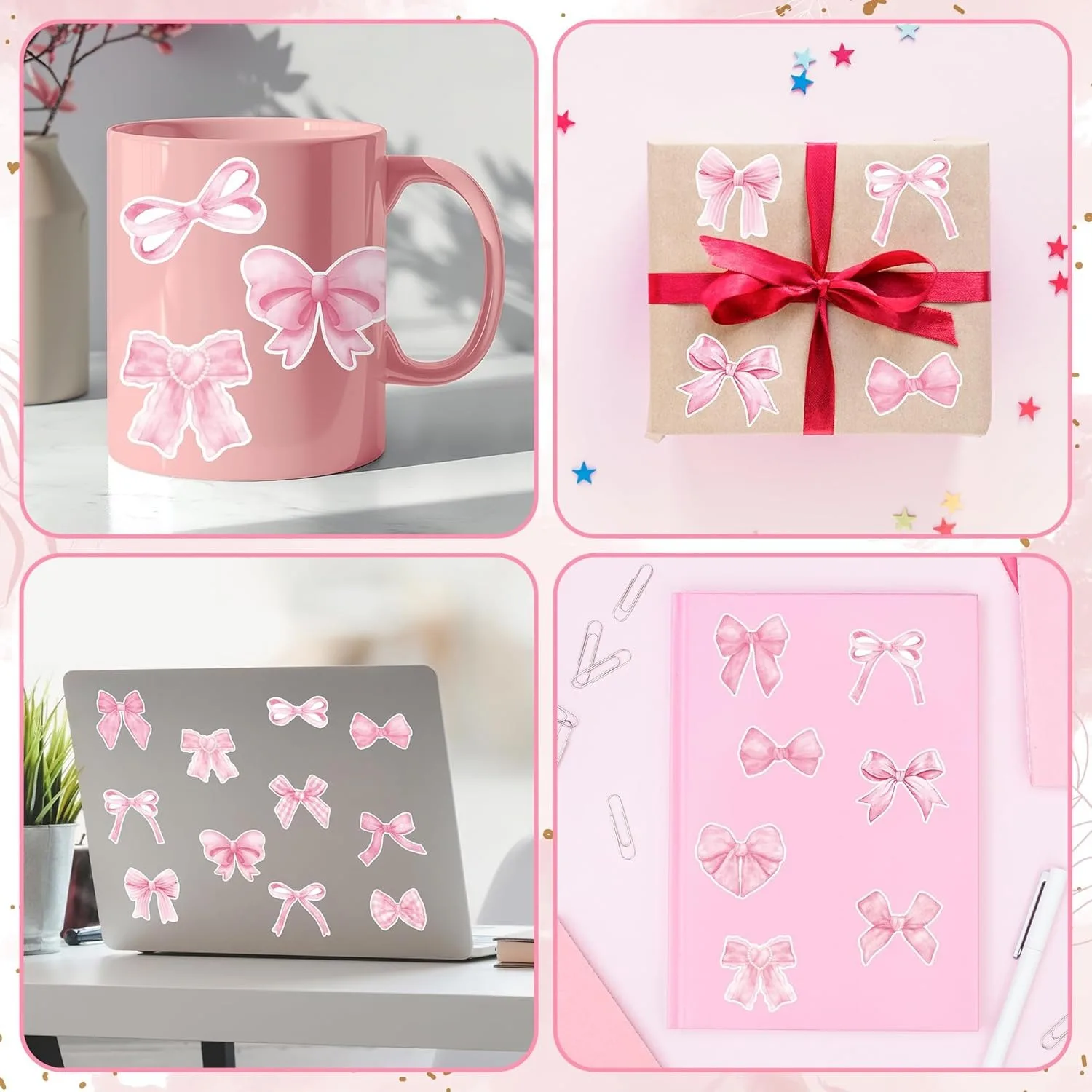 500Pcs/ 1 Roll Cartoon Bow Sticker Label Decoration Sealing Gift Box Sticker Label Stationery Sticker