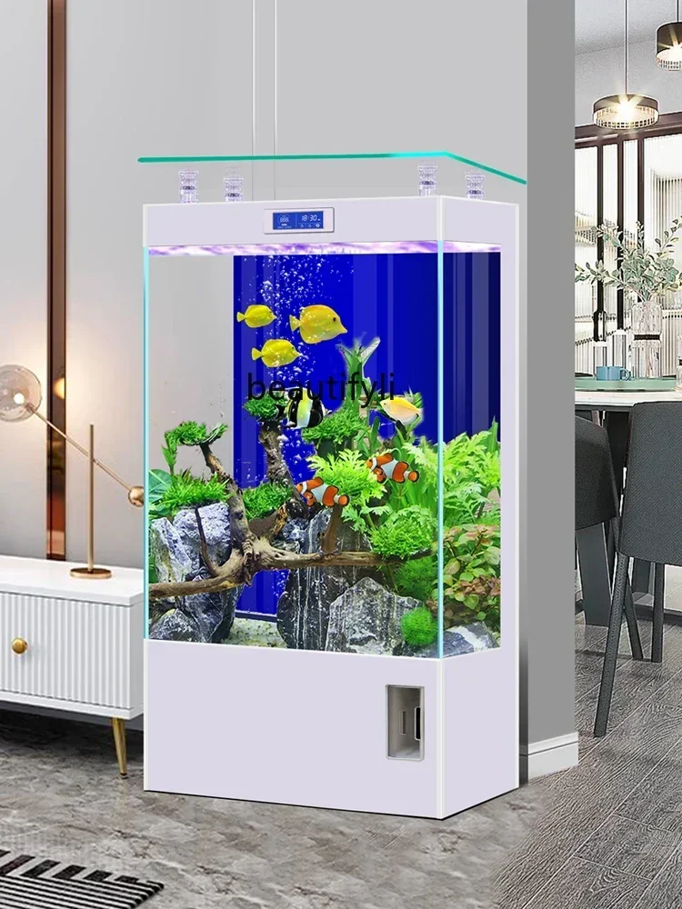 z.New Three-Dimensional Floor Super White Glass Fish Tank Living Room Home Partition Wall One-Click Drainage