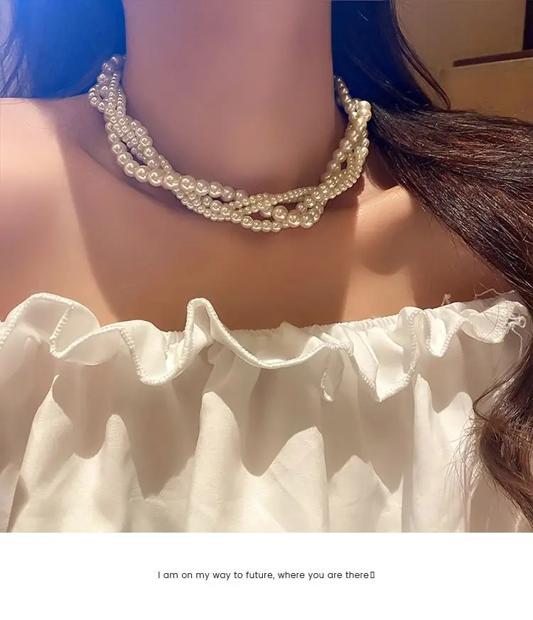 Fashion Multi Layer Imitation Pearl Pendant Pearl Necklace for Women Girls Vintage Baroque Clavicle Chain Accessories Choker