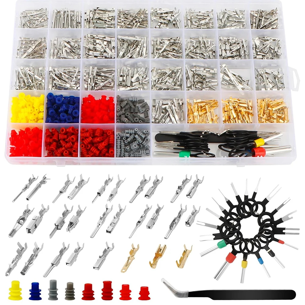969Pcs Connector Pins Kit, 28 Types Car Electrical Terminal Pins Kit, Terminal Wire Pin Male & Female Wire Seals Crimp Tools Set