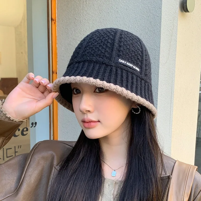 New Women\'s Hat Winter Warm Bucket Hat Fisherman Hats Female Fashion Korean Version Knitted Beanie Retro Panama Cap For Women