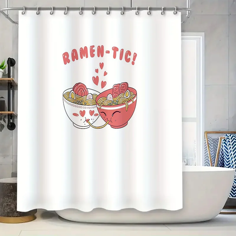 

Japanese Ramen Noodle Shower Curtain Washable Waterproof Bathroom Decor Anime Food Pattern Backdrop Home Textile Modern Style