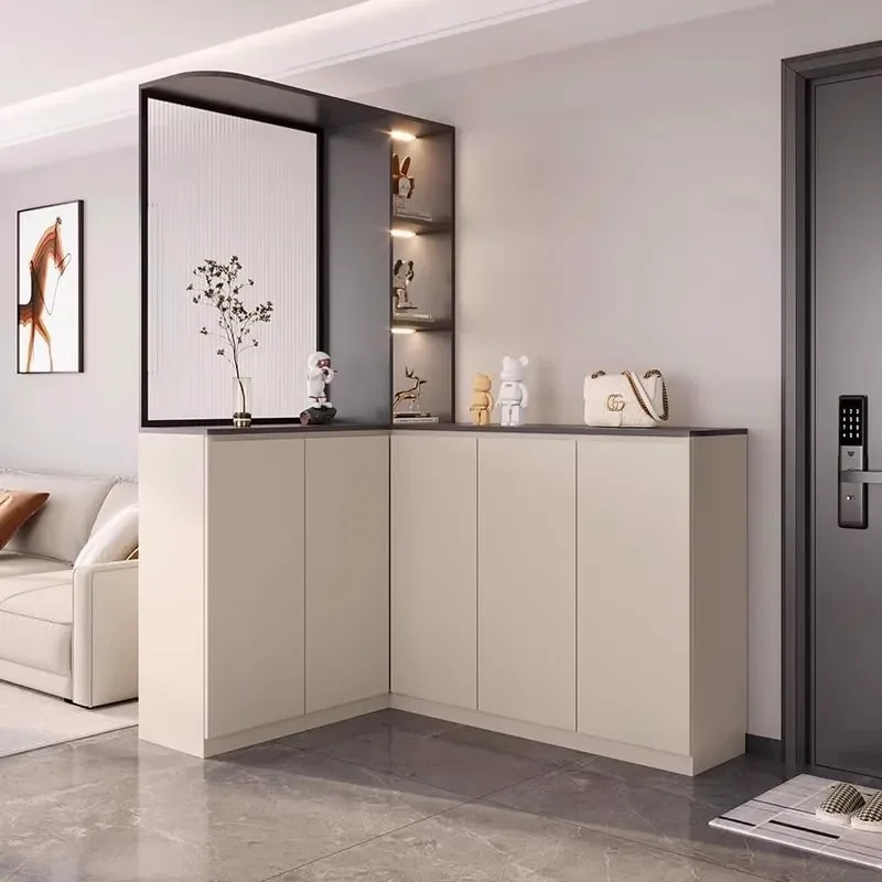 Corner Entrance Shoe Cabinet Integrated Partition Screen Storage Locker for Living Room Hallway Space Saving Organizer
