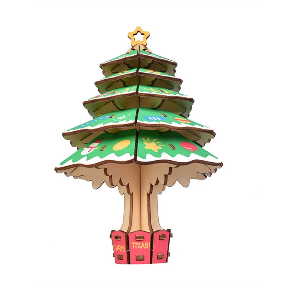 

Bright Colorful Christmas Tree 3D Puzzle Wooden Early Education Jigsaw for Kids Learning Gift 3D Puzzle DIY Toy for Kids