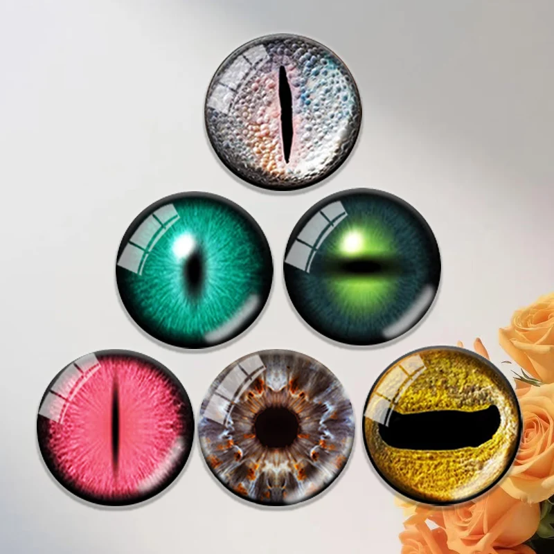 12pcs  8/10/12/14/16/18/20mm Random Mixed Dragon Eyes Round Glass Cabochon Flatback Photo Dome Accessory Pendant Base In Pairs