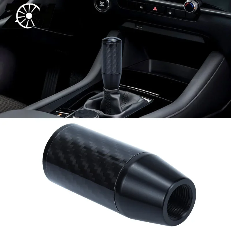 Universal Car Carbon Fiber Manual Gear Shift Knob Shifter Lever Round Ball Shape Shifter Handle Head Lever AT MT