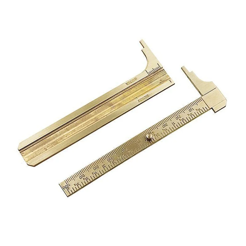 Retro Vernier Caliper Copper Alloy Mini Brass Sliding Pocket Caliper Metal Double Scale Mini Brass Ruler for Measuring 100mm