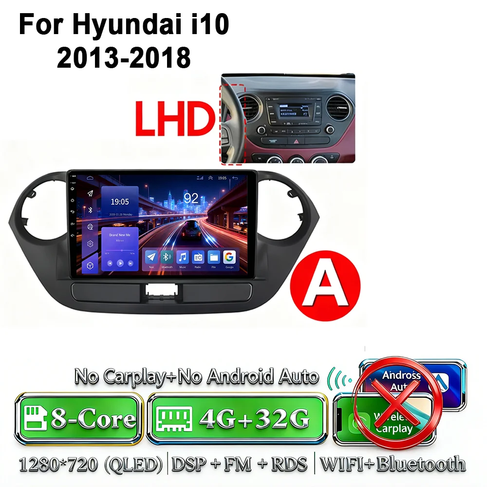 Android 17 2Din Carplay Android Auto 4G WIFI autoradio voor Hyundai I10 2013-2018 GPS DSP BT touchscreen multimediasysteem - afbeelding 1