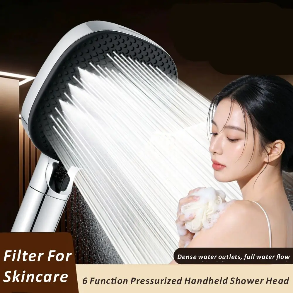 New High Pressure Water Saving Filter Shower Head 6 Modes Handheld Shower Head One Button Stop Bathroom Accessories Set
