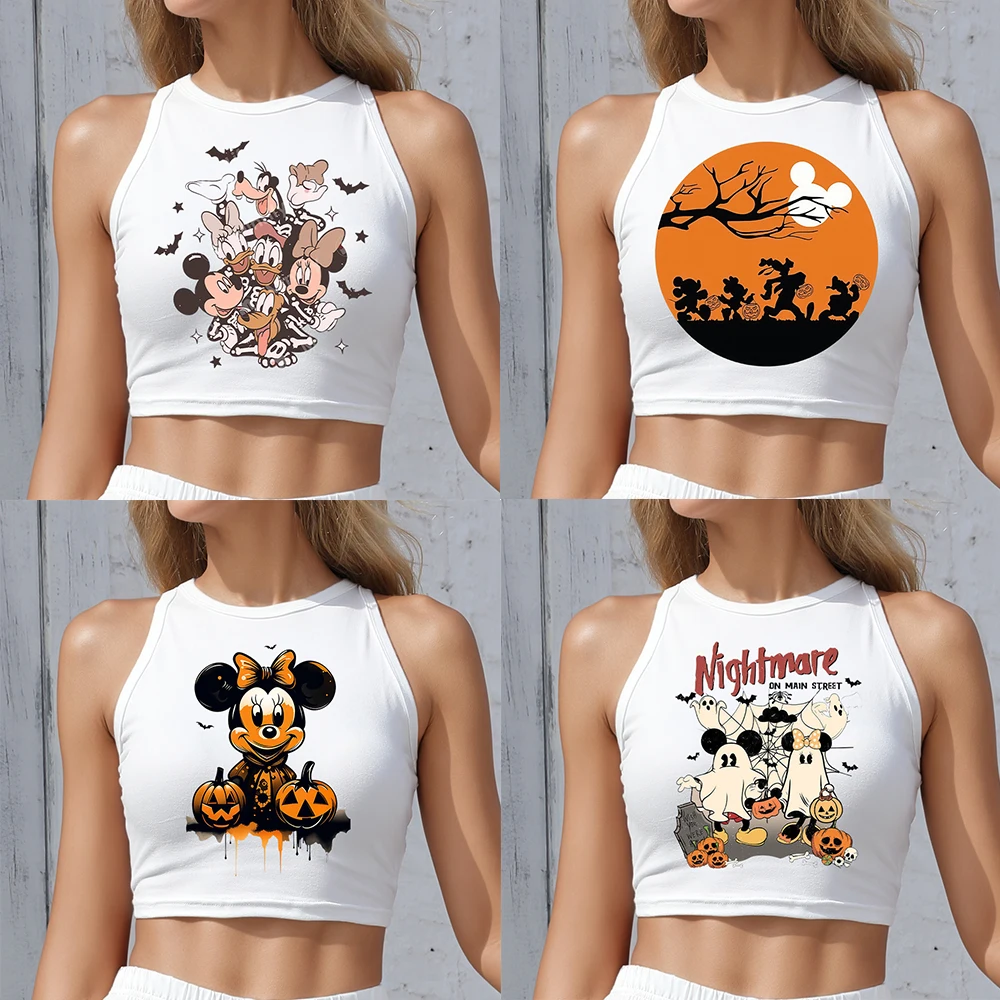 

Summer Vest Tops Disney Mickey Women's Clothing Sexy Crop Top Fashion Y2K Sleeveless Streetwaer Kawaii Print Halloween Tees