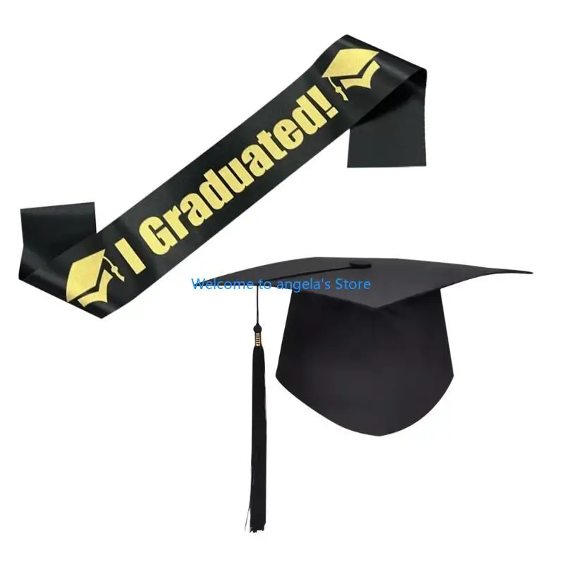 X4YC Unisex 2025 Graduation Season Decoration Set with Bachelor Hat and Sash for Graduation Theme Parties Accessories
