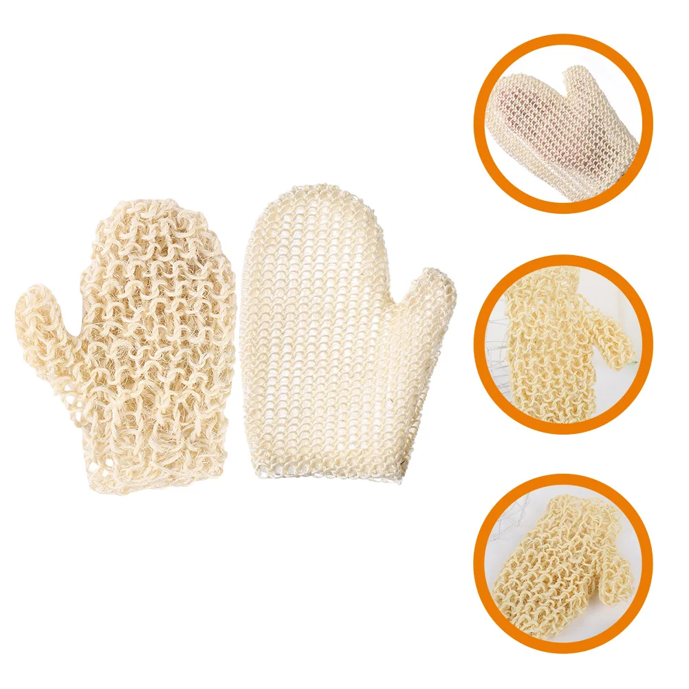 2 Pcs Sisal Braided Shower Gloves Bathing Skin Scrubbing Mittens Supply Cleaning