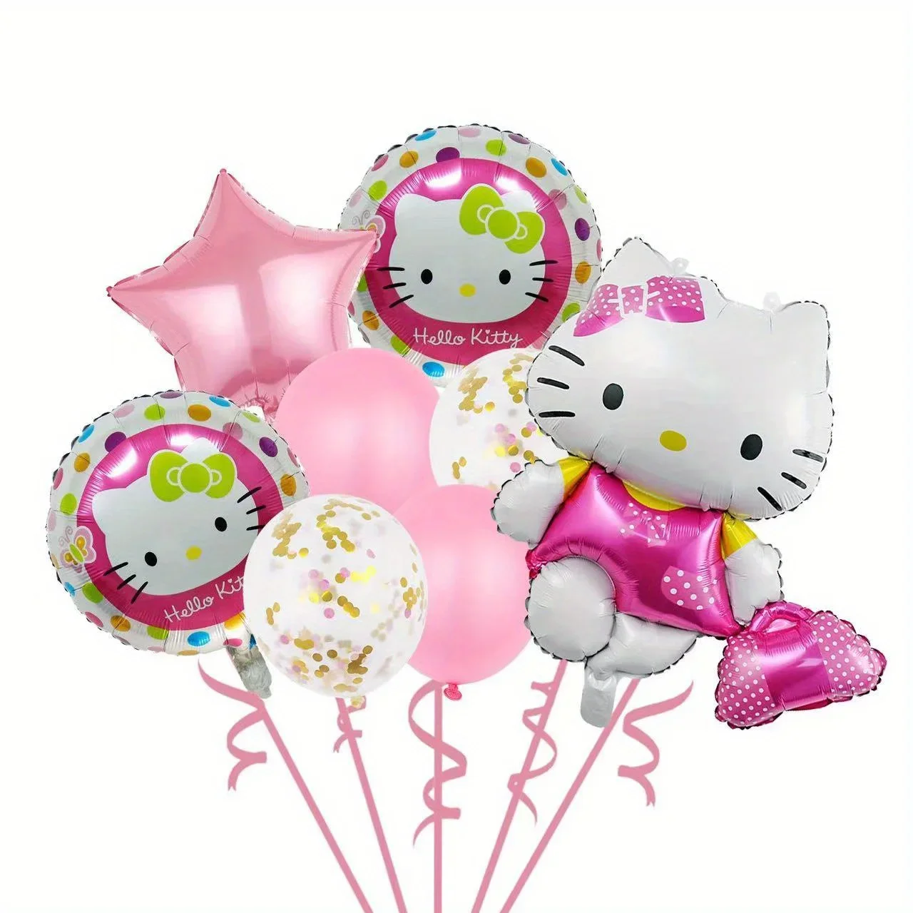 8Pcs Cute Hello Kitty Balloon Set Sanrio Cartoon Cat Foil Balloons for Girls Birthday Party Decor Baby Shower Supplies