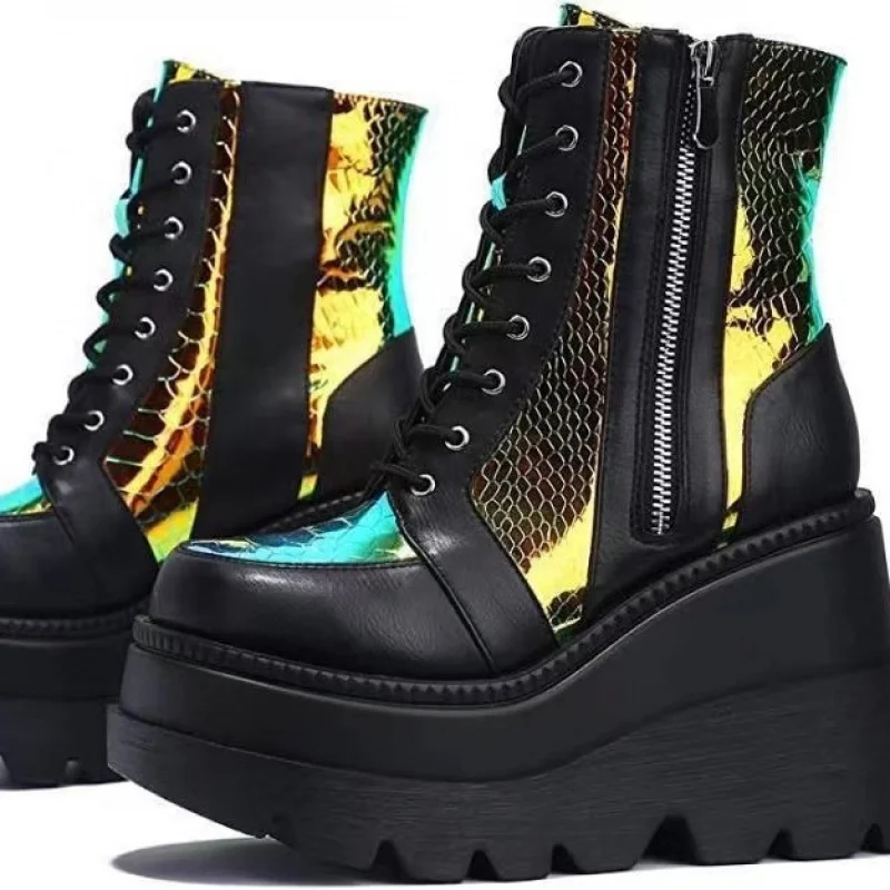 أحذية منصة عالية الجودة جديدة للخريف والشتاء، أحذية نسائية ذات ألوان متعددة برباط مقاس كبير على الطراز الأوروبي والأمريكي #2