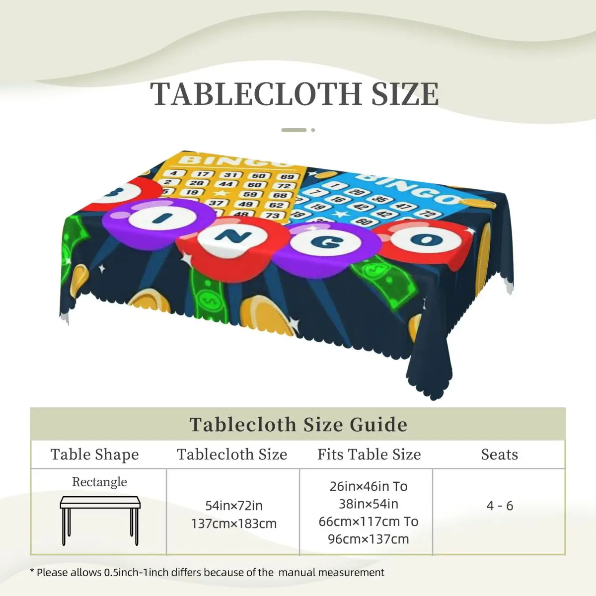 Funny Bingo Game Custom Rectangular Tablecloth Waterproof Table Cover for Festival Party Decorations Table Cloth