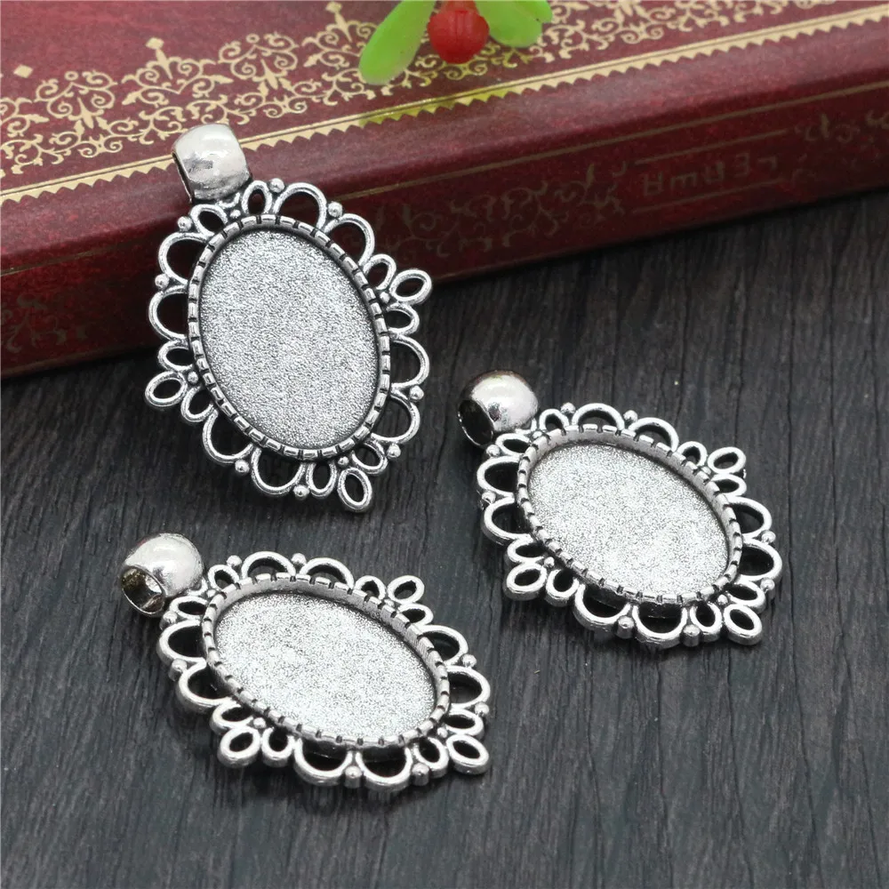 10pcs 13x18mm Inner Size Antique Silver Plated and Bronze Simple Cameo Cabochon Base Setting Charms Pendant Necklace Findings