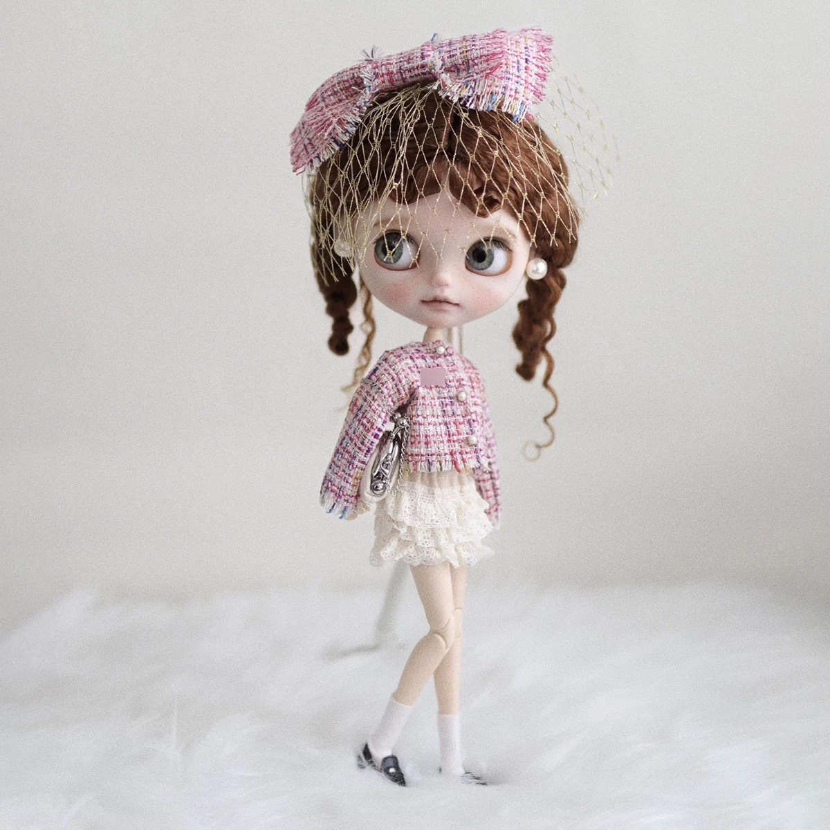 

ICY DBS Blyth Doll Clothe Accessories Luxury Pink Small Fragrant Style Jacket+Short Skirt+Bow Headwear For Azone Blyth Doll