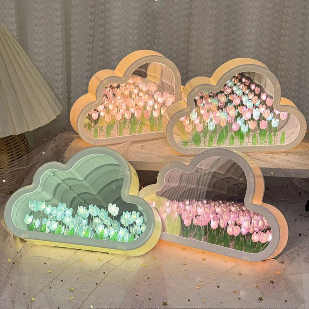 

New DIY Creative Tulip Flower Mirror Cloud Three-Dimensional Small Night Lamp Material Package For Bestie Girlfriend Couple Gift