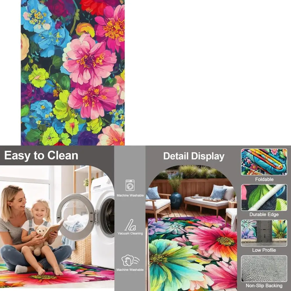 

Водонепроницаемый богемный уличный ковер 5x7 для патио, террасы или сада — большой ковер с нескользящей подложкой