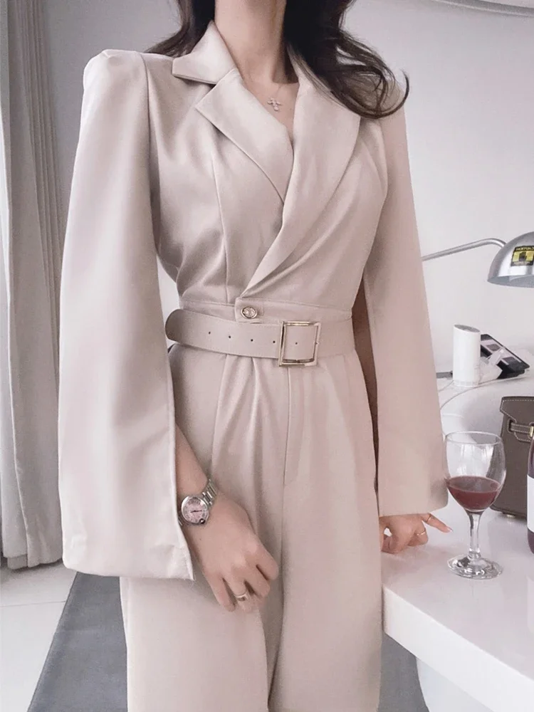 New Fashion Summer Elegant Women gamba larga tute larghe Formal Chic Vintage Open Sleeve Belt vita alta pagliaccetti lunghi di un pezzo