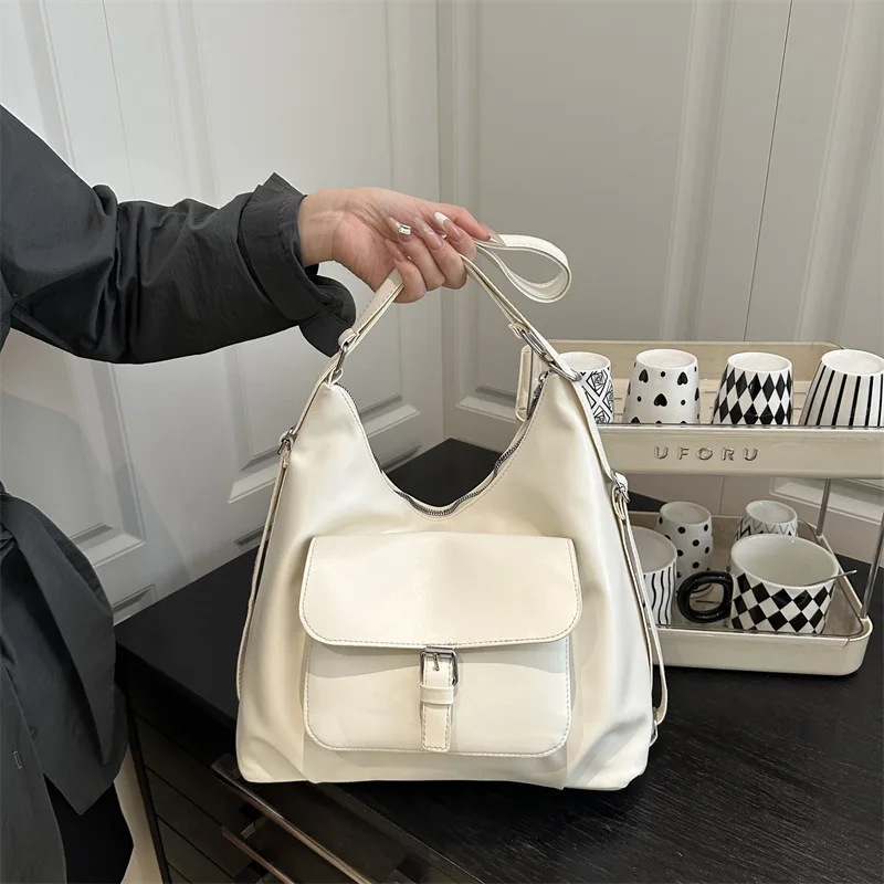 

Large Capacity Retro Single Shoulder Tote Bag for Women, 2025 Solid Color New Student Commuting Simple Crossbody Bags