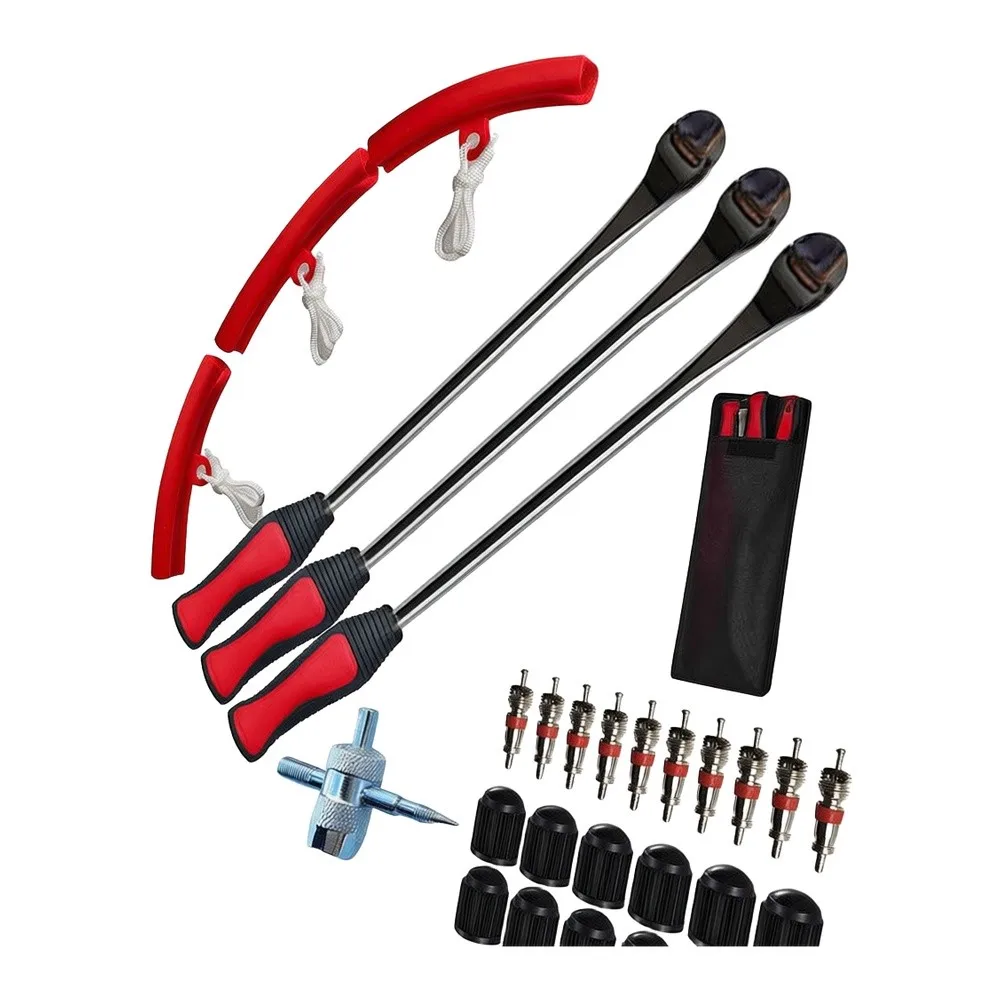 Red 375mm Stainless Steel Tire Spoon Lever Kit 26Pcs With Rim Protectors For Motorcycle For Dirt Bike For ATV Change