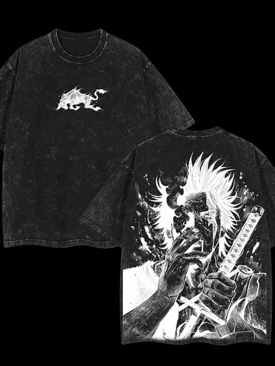 Yami Sukehiro Graphic Tshirt Black Clover Manga Cotton T-shirt For Men Short Sleeve Clothing Oversized Tee Male Washed T Shirt