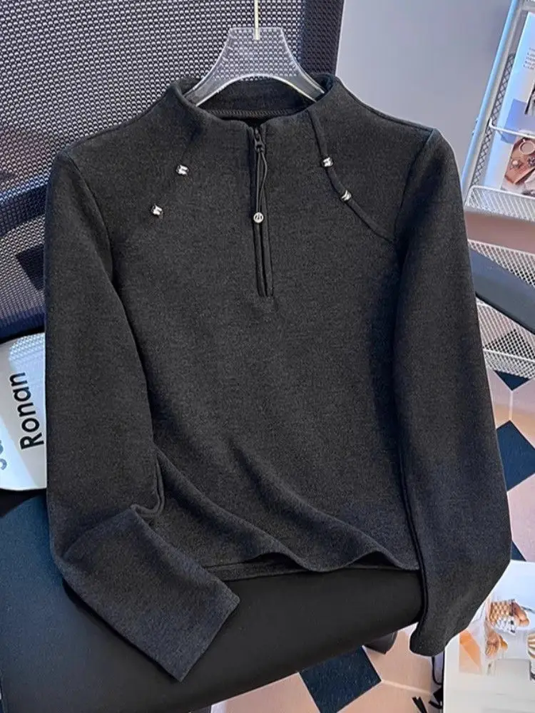 Versatile Half High Collar German Velvet Base Shirt 2026 New Style Trendy Autumn Winter Advanced Brushed Inner Wear Top