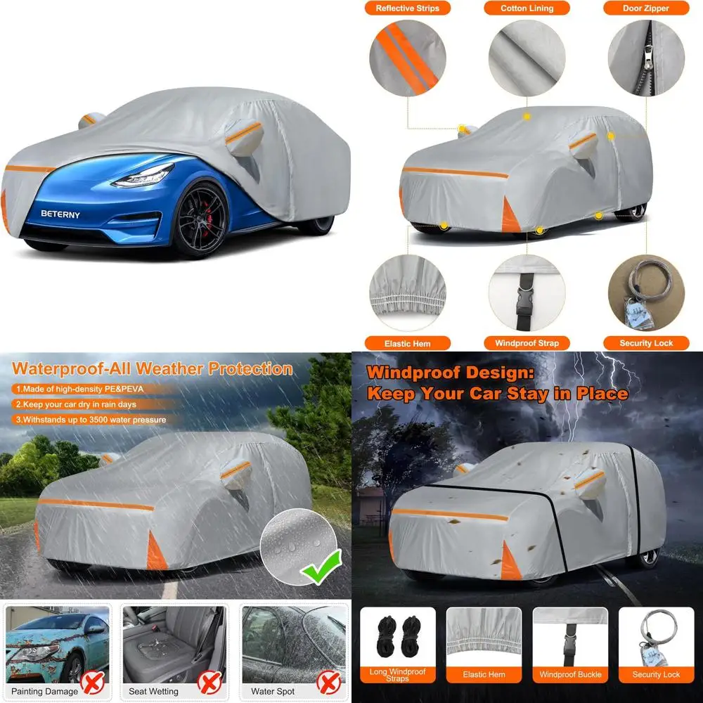 

All-Weather Car Cover for 2020-2025 Model Y with Door Zipper and Grey Cotton Lining