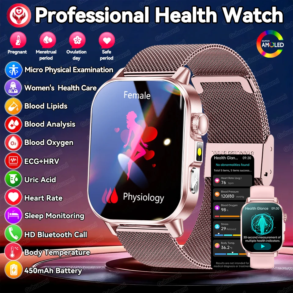 

2026 New ECG+PPG Monitoring Smart Watch Women Blood pressure Blood Lipid Uric Acid Women Menstrual Health Tracker Smart Watches