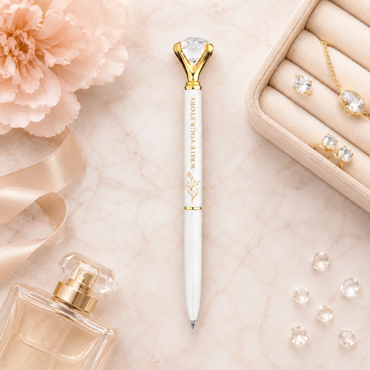 Custom Diamond Top Ballpoint Pen Personalized Engraved Text  Customized Ball Pen Wedding Birthday Gift Writing Stationery