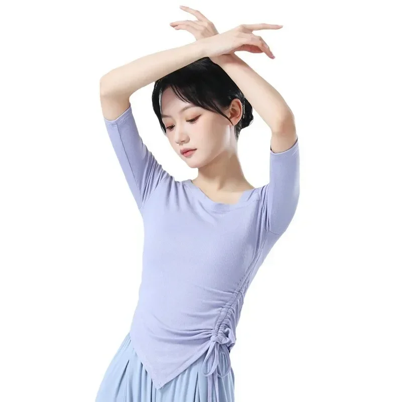 Modern dance practice clothes women's new dance clothes slim-fitting middle-sleeved drawstring classical dance